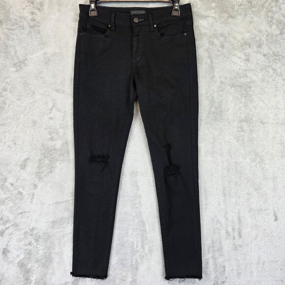 Uniqlo Jeans Womens Size 26 Black Skinny Ankle Raw Hem Distressed Denim Pants - Picture 1 of 11